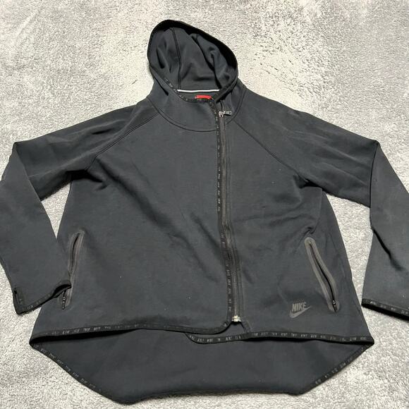 Nike Sportswear Tech Hoodie Womens Large Fleece Cape Sweatshirt Zip Black 655765 - Picture 1 of 8